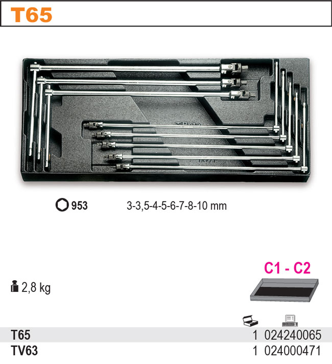 SADA KLÍČŮ-MODEL 2424/T65 8KS  V PODESTĚ Z PVC.