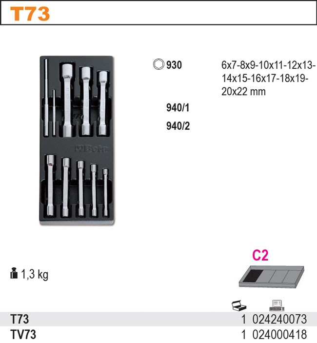 SADA 8KS TRUBKOVÝCH KLÍČŮ-MODEL 2424/T73 V PODESTĚ Z PVC.