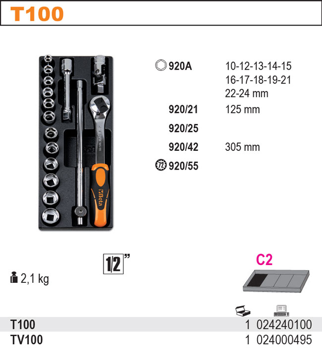 SADA NÁŘADÍ-MODEL 2424/T100 16KS V PODESTĚ Z PVC