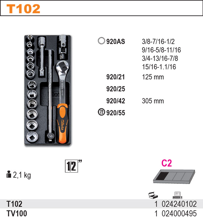 SADA NÁŘADÍ-MODEL 2424/T102 16KS V PODESTĚ Z PVC