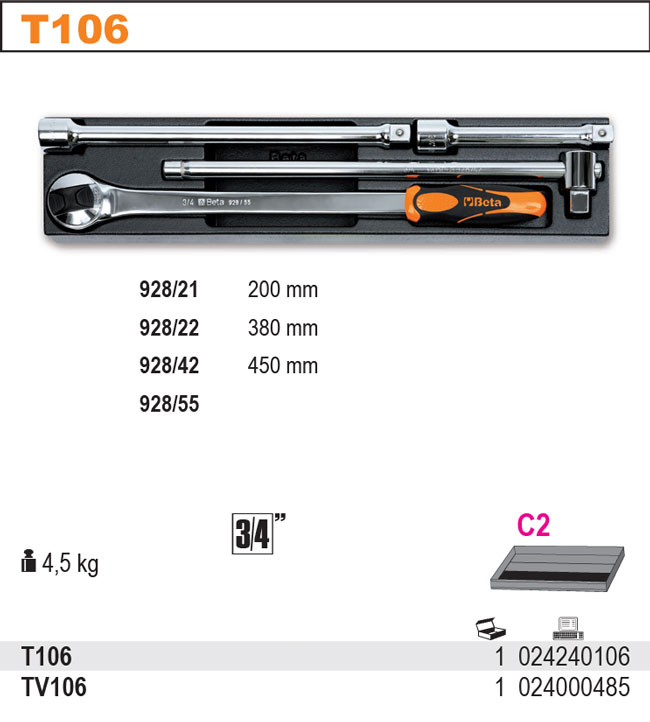 SADA NÁŘADÍ-MODEL 2424/T106 4KS V PODESTĚ Z PVC.