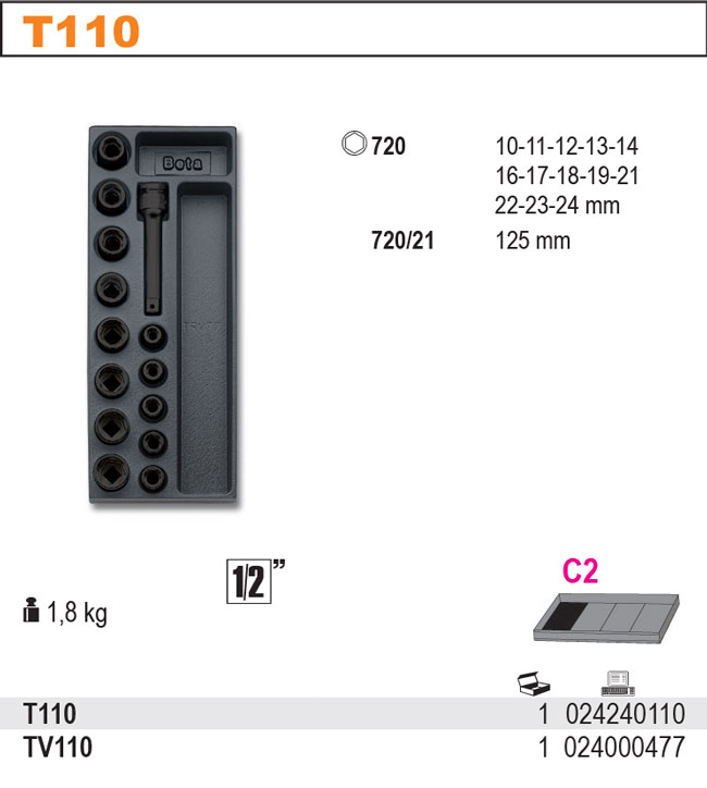 SADA NÁŘADÍ-MODEL 2424/T110 14KS V PODESTĚ Z PVC.