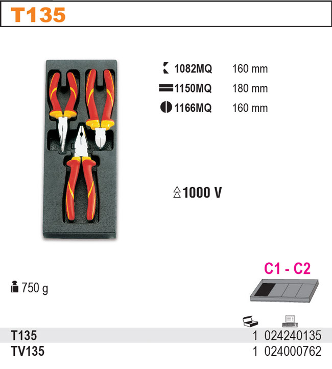 SADA KLEŠTÍ -MODEL 2424/T135 3KS  V PODESTĚ Z PVC