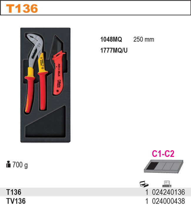 SADA KLEŠTÍ -MODEL 2424/T136 2KS V PODESTĚ Z PVC