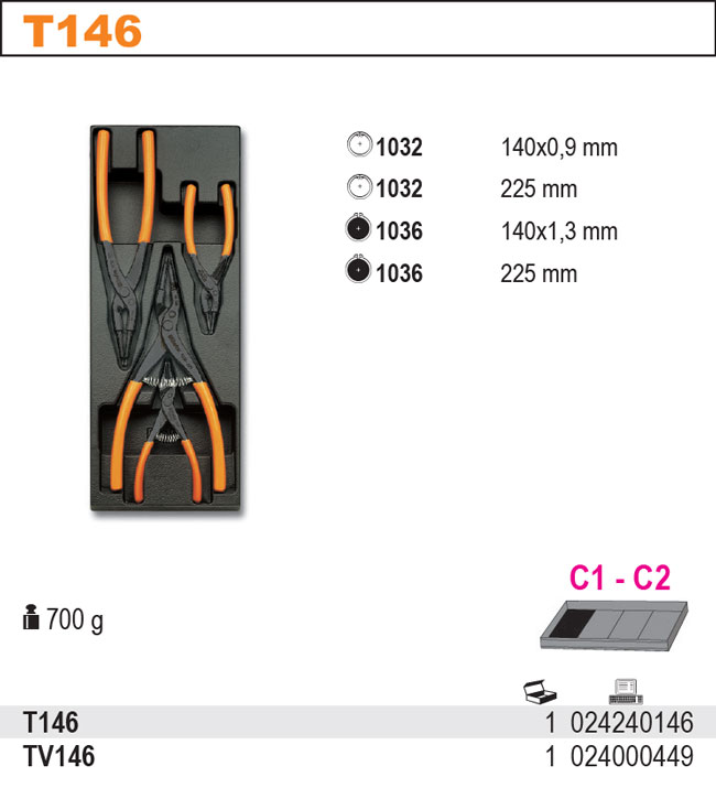 SADA KLEŠTÍ -MODEL 2424/T146 4KS V PODESTĚ Z PVC