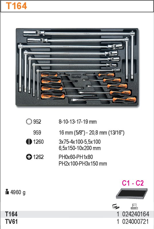 SADA NÁŘADÍ-MODEL 2424/T164 16KS V PODESTĚ Z PVC.