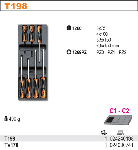 SADA ŠROUBOVÁKŮ-MODEL 2424/T198 7KS V PODESTĚ Z PVC.