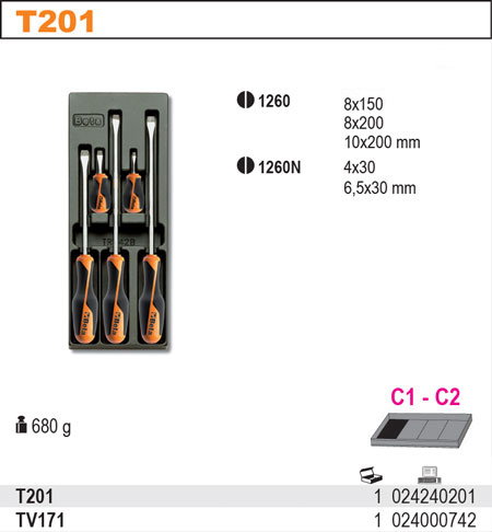 SADA ŠROUBOVÁKŮ-MODEL 2424/T201 5KS V PODESTĚ Z PVC.