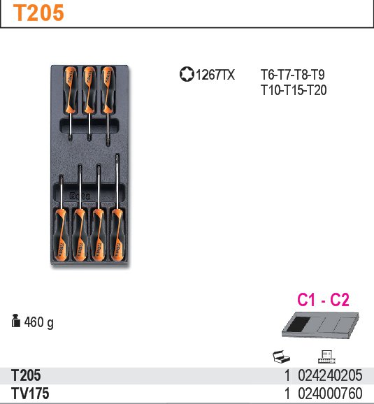 SADA ŠROUBOVÁKŮ-MODEL 2424/T205 7KS V PODESTĚ Z PVC.