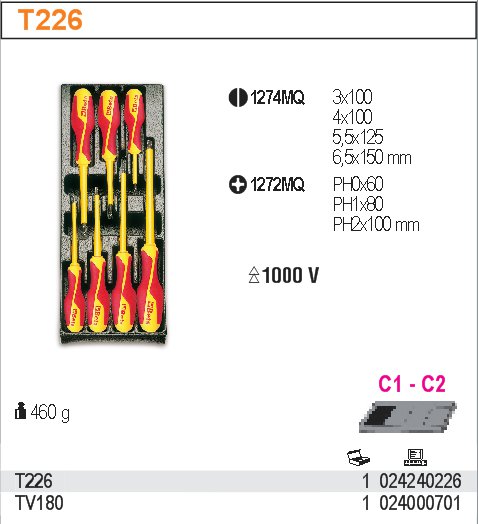 SADA ŠROUBOVÁKŮ IZOLOVANÝCH-MODEL 2424/T226 7 KS