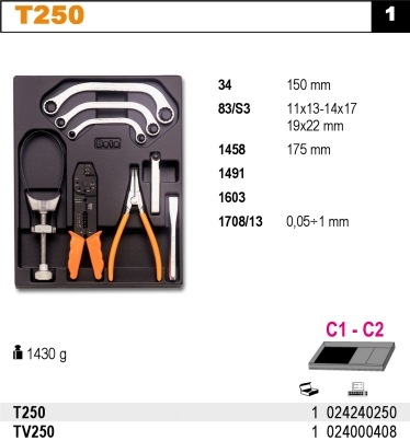 SADA NÁŘADÍ-MODEL 2424/T250 8KS V PODESTĚ Z PVC.