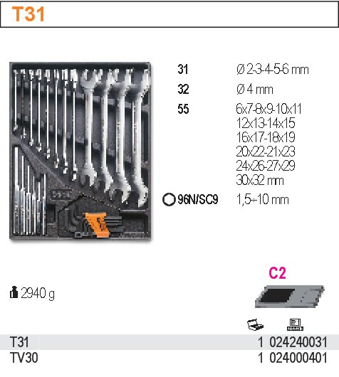 SADA NÁŘADÍ-MODEL 2424/T31 27KS  V PODESTĚ Z PVC