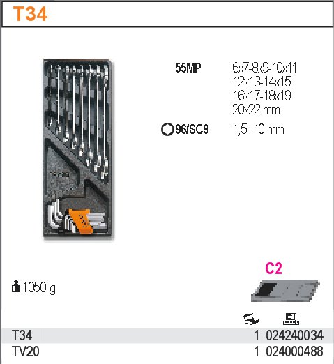 SADA NÁŘADÍ-MODEL 2424/T34 17KS V PODESTĚ Z PVC