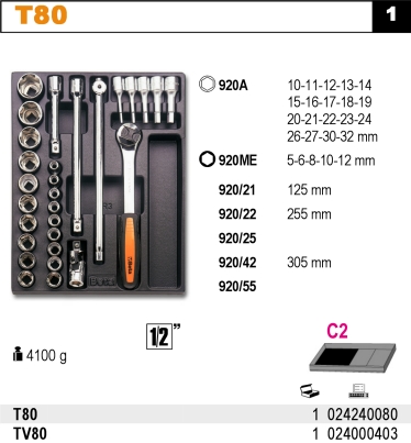 SADA NÁŘADÍ-MODEL 2424/T80 29KS V PODESTĚ Z PVC