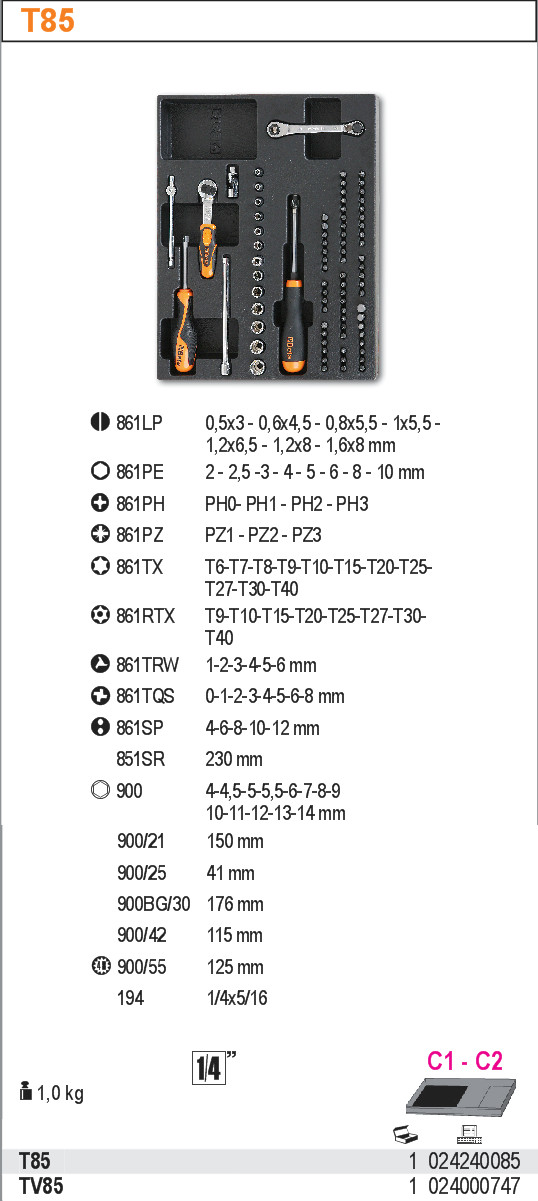 SADA NÁŘADÍ-MODEL 2424/T85 81KS  V PODESTĚ Z PVC