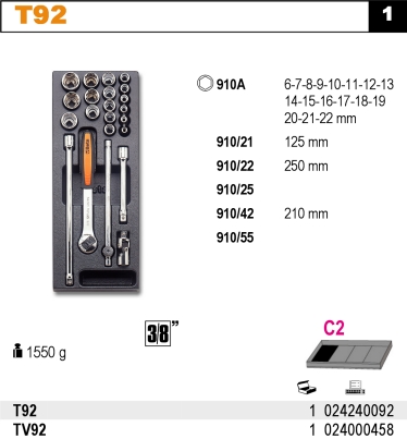 SADA NÁŘADÍ-MODEL 2424/T92 22KS  V PODESTĚ Z PVC