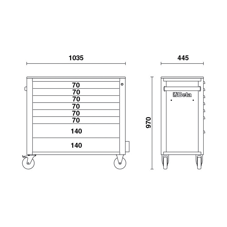 DLOUHÝ VOZÍK NA NÁŘADÍ S 8 ZÁSUVKAMI A SYSTÉMEM PROTI PŘEVRÁCENÍ, ANTRACITOVĚ ŠEDÝ, 2400/RSC24AXL/8-A
