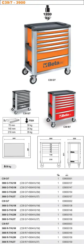 VOZÍK NÁŘAĎOVÝ C39 HLINÍKOVÝ-MODEL 3900 7 ŠUPLÍKY ŠEDÝ